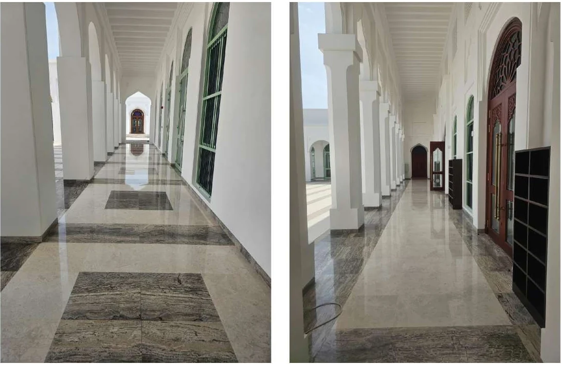 Restored stone corridors at Hidd Mosque in New Hidd