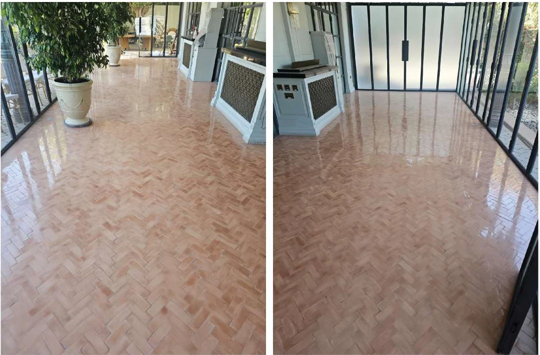Restored patterned stone floor at Orangery Restaurant